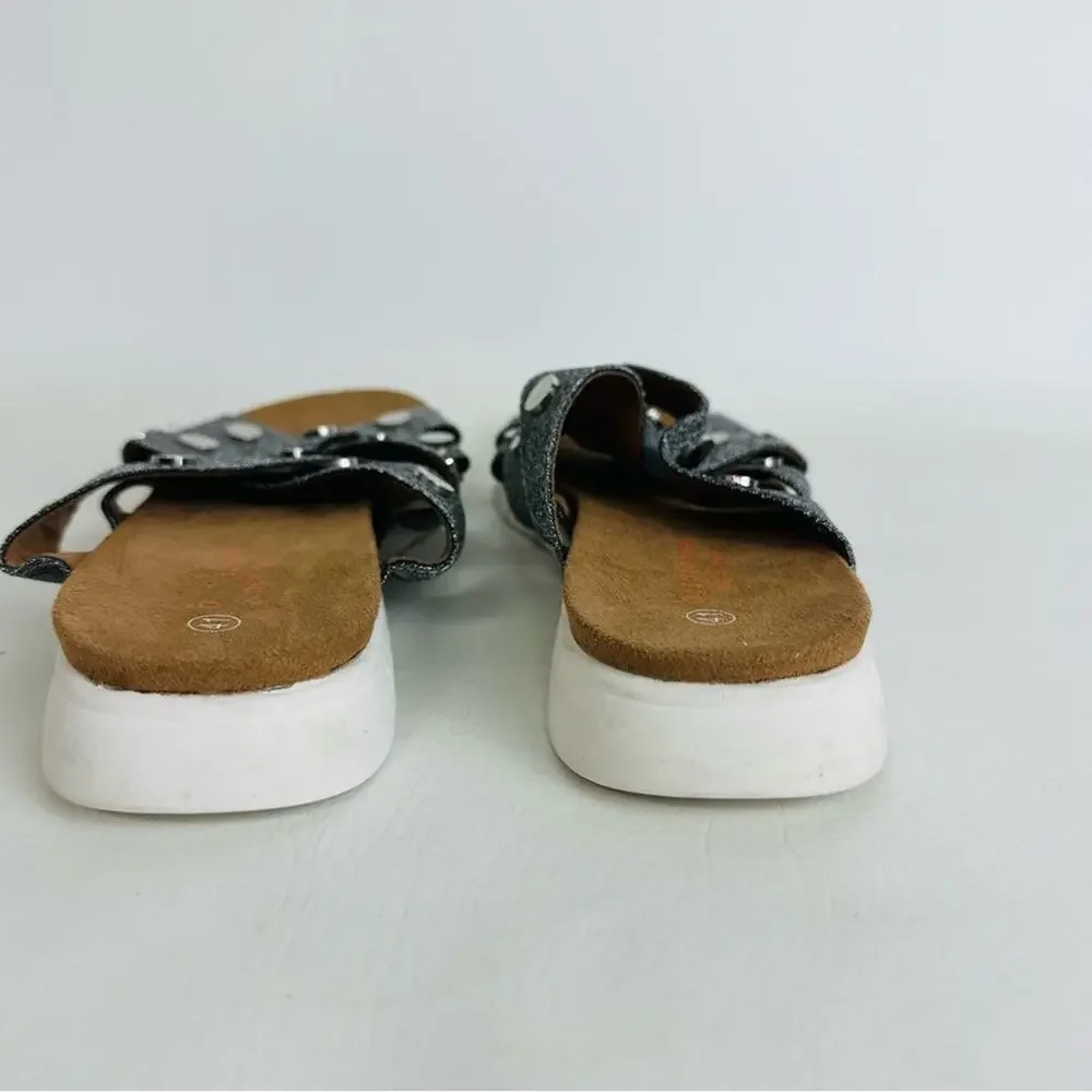 Bernie Mev Womens Kim Slide Sandal Pewter Open Toe Gray Metallic‎ Sz 41 Sz 9.5